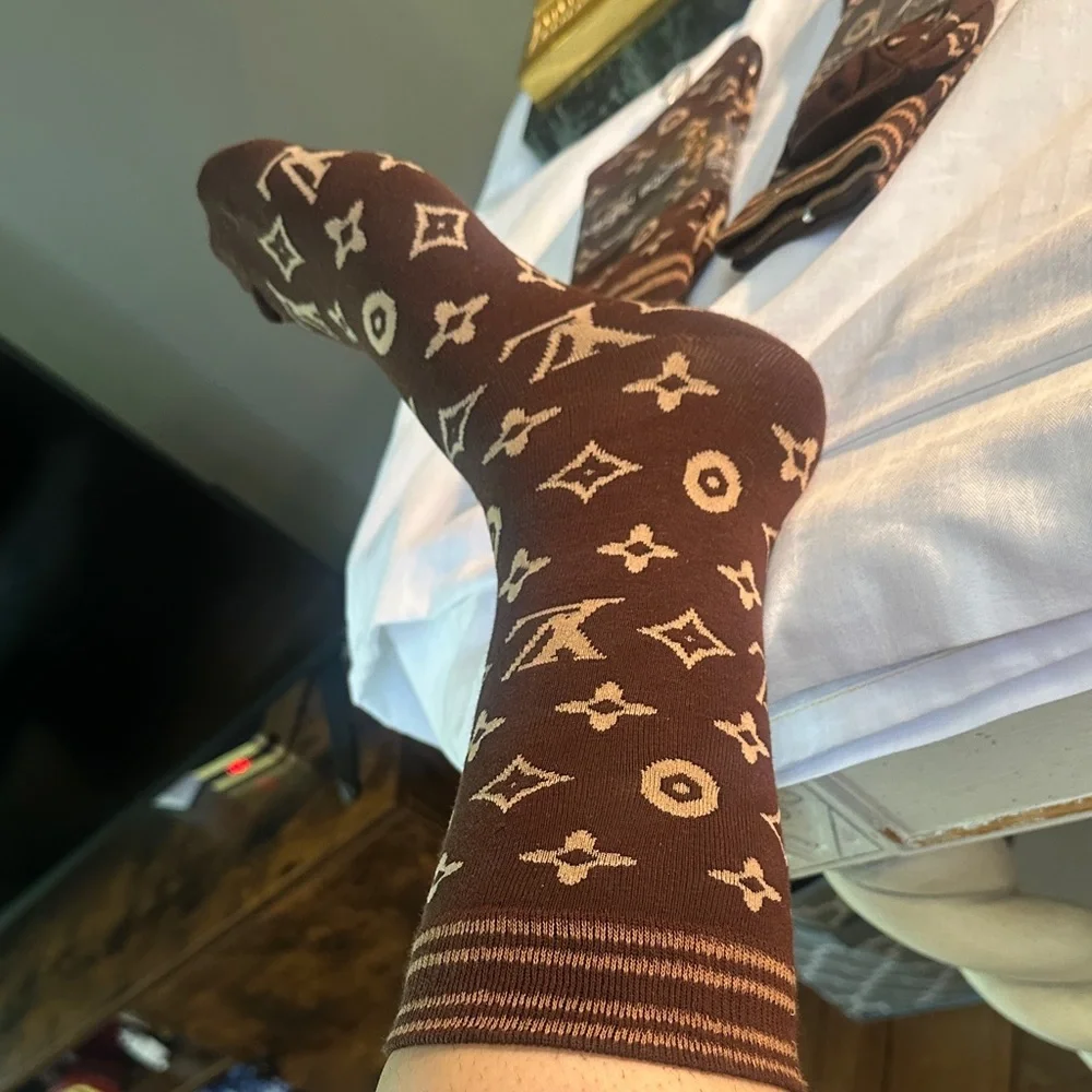 Fashion Socks Men’s Brown Patterned Crew Socks